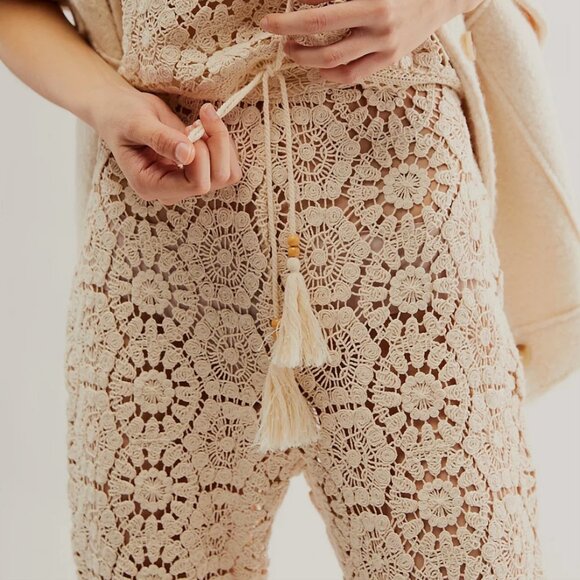 BNWT Spell Helena Crochet Lace Flare Bell Bottom Pants Boho Organic Cotton S - Picture 3 of 11